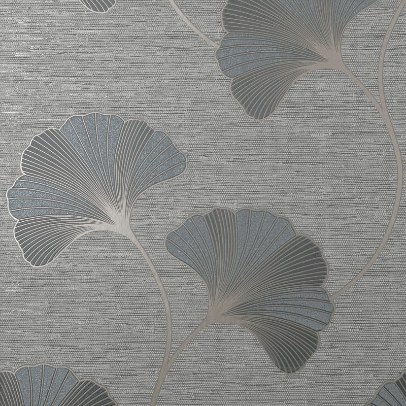 Fine Decor Miya Grey Ginkgo Wallpaper