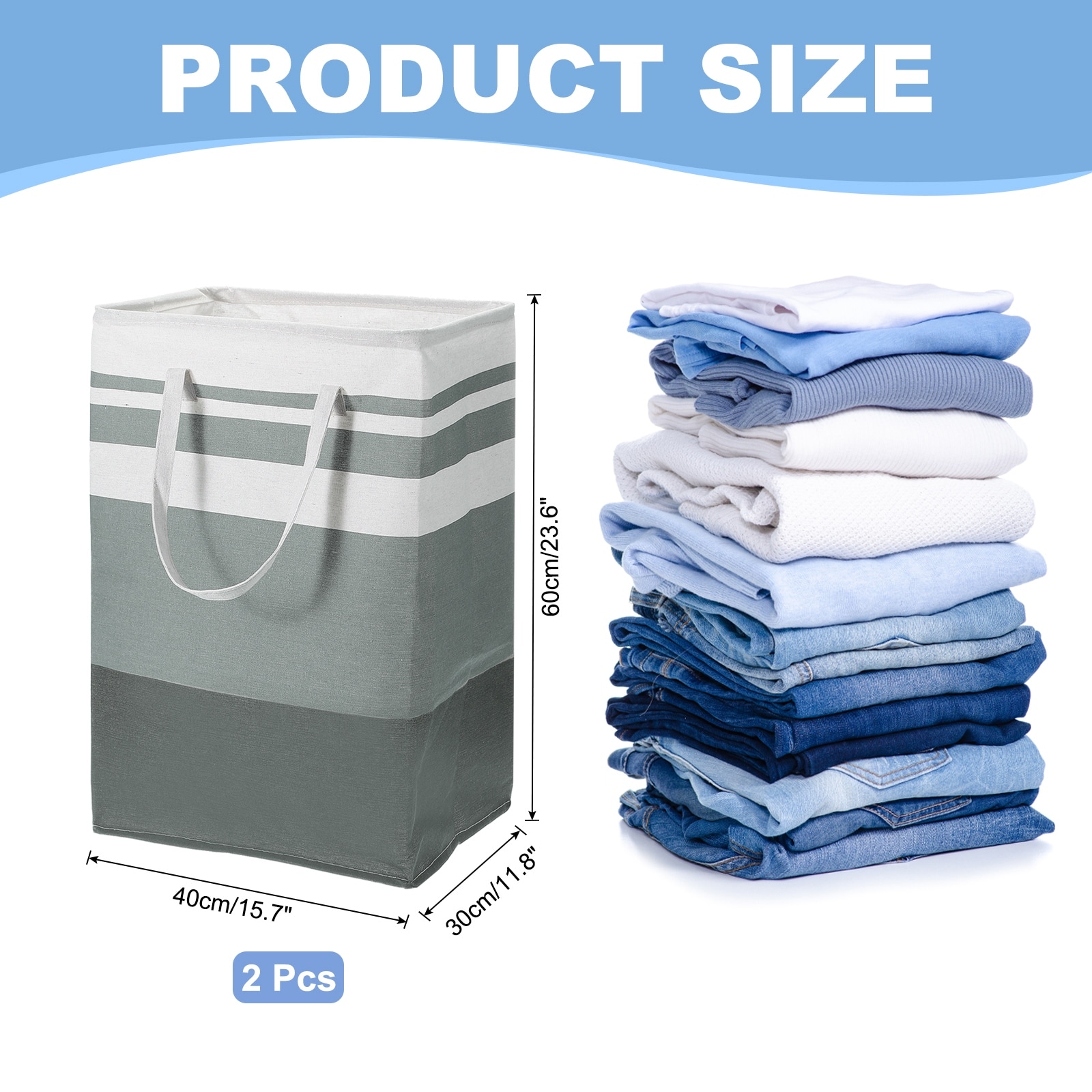 2Pcs 75L Large Laundry Basket Collapsible with Easy Carry Handle