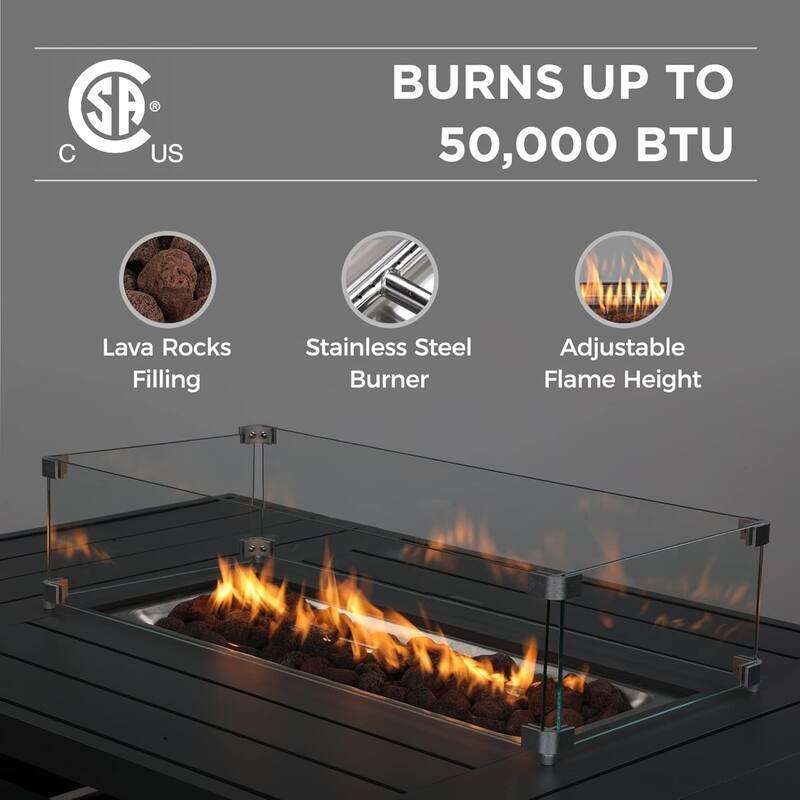 54.3" Patio Dark Grey Aluminum Fire Pit Table, 50000 BTU CSA Certified, Waterproof Cover