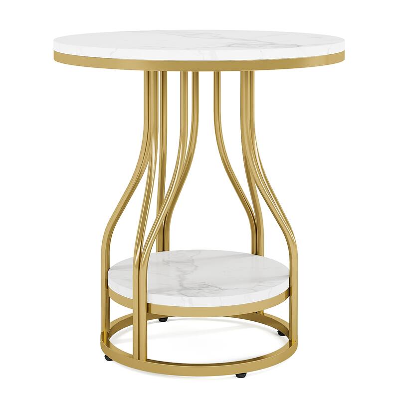 Round End Table, 2-Tier Side Tables, Modern Bedside Table, Small Chirside Tables for Couch Side