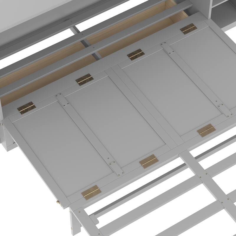 Foldable Wall Cabinet Queen Murphy Bed with Drawers and Open Shelves