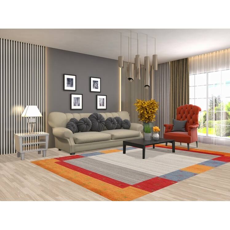 Striped Gabbeh Indian Rug Hand-Knotted Contemporary Wool Carpet - 6'5"x 9'8"