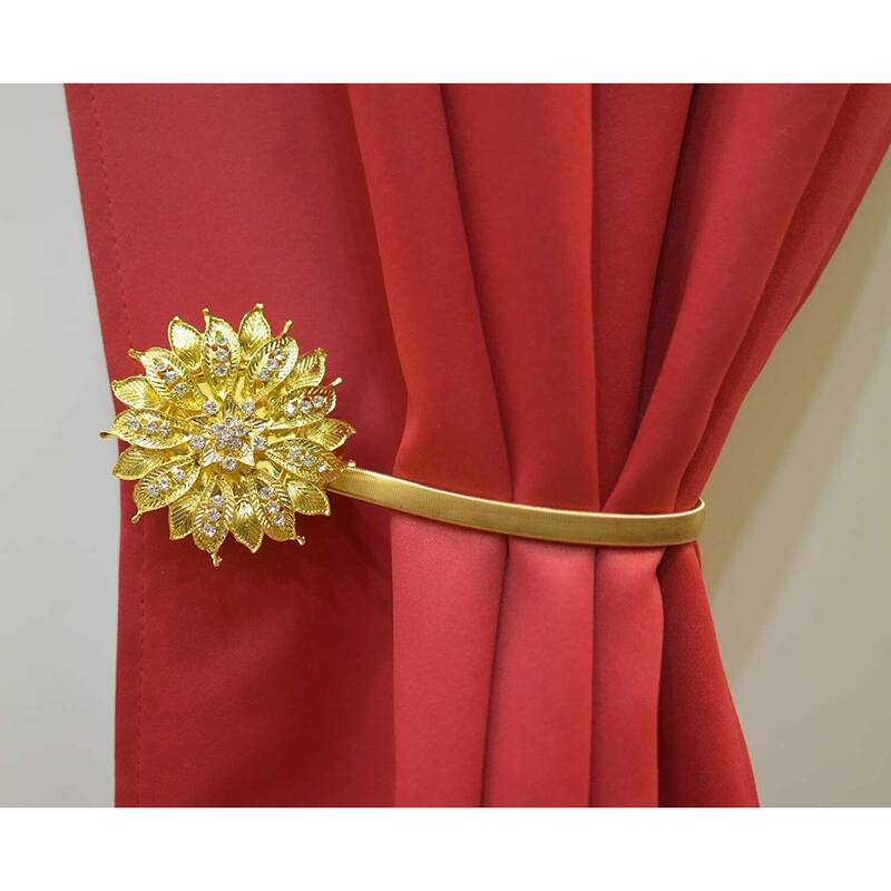 Yule Single Bling Diamond Floral Design Curtain Holdback Magnetic Clip Drapery Tieback