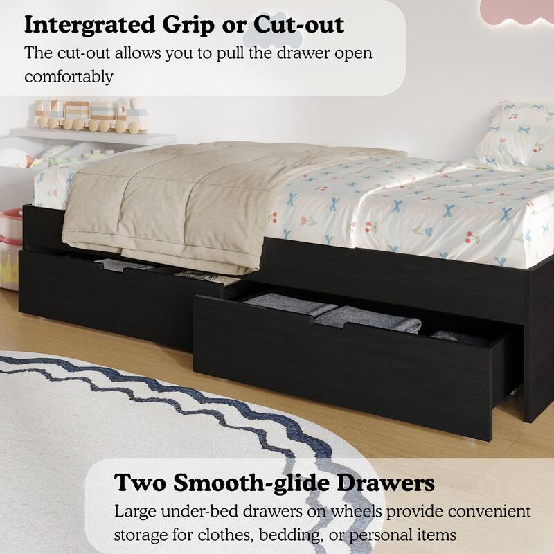 CraftPorch Wooden Twin Mates Bed with Storage