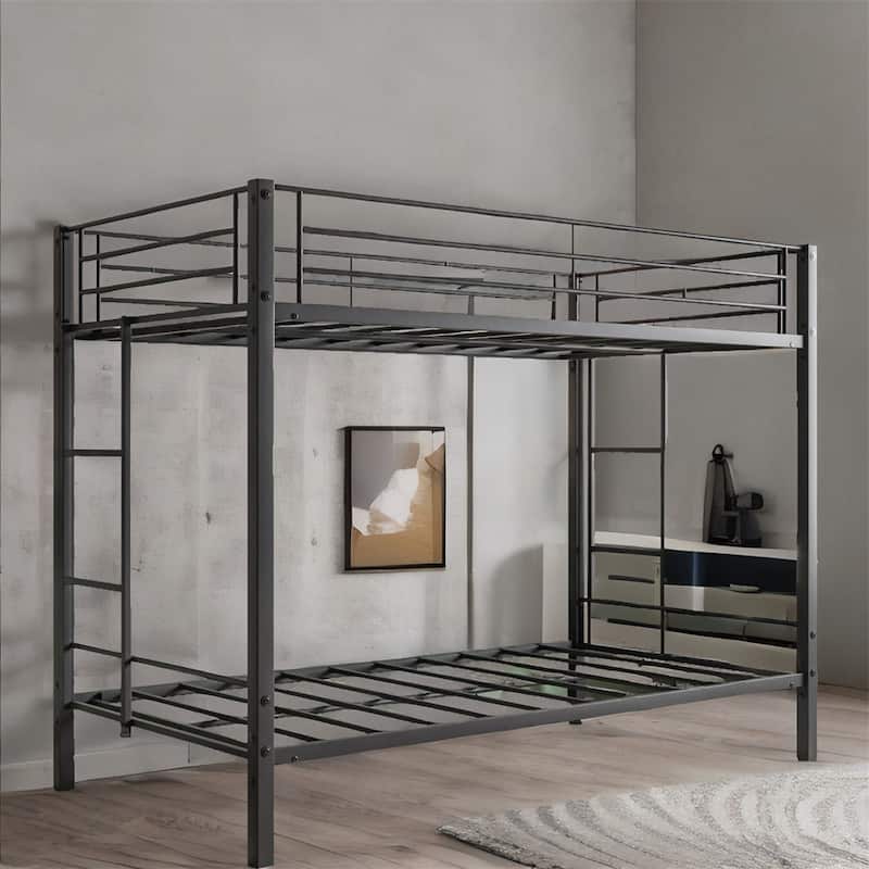 Metal Heavy Duty Twin Bunk Bed with Slatted Support Black - Black