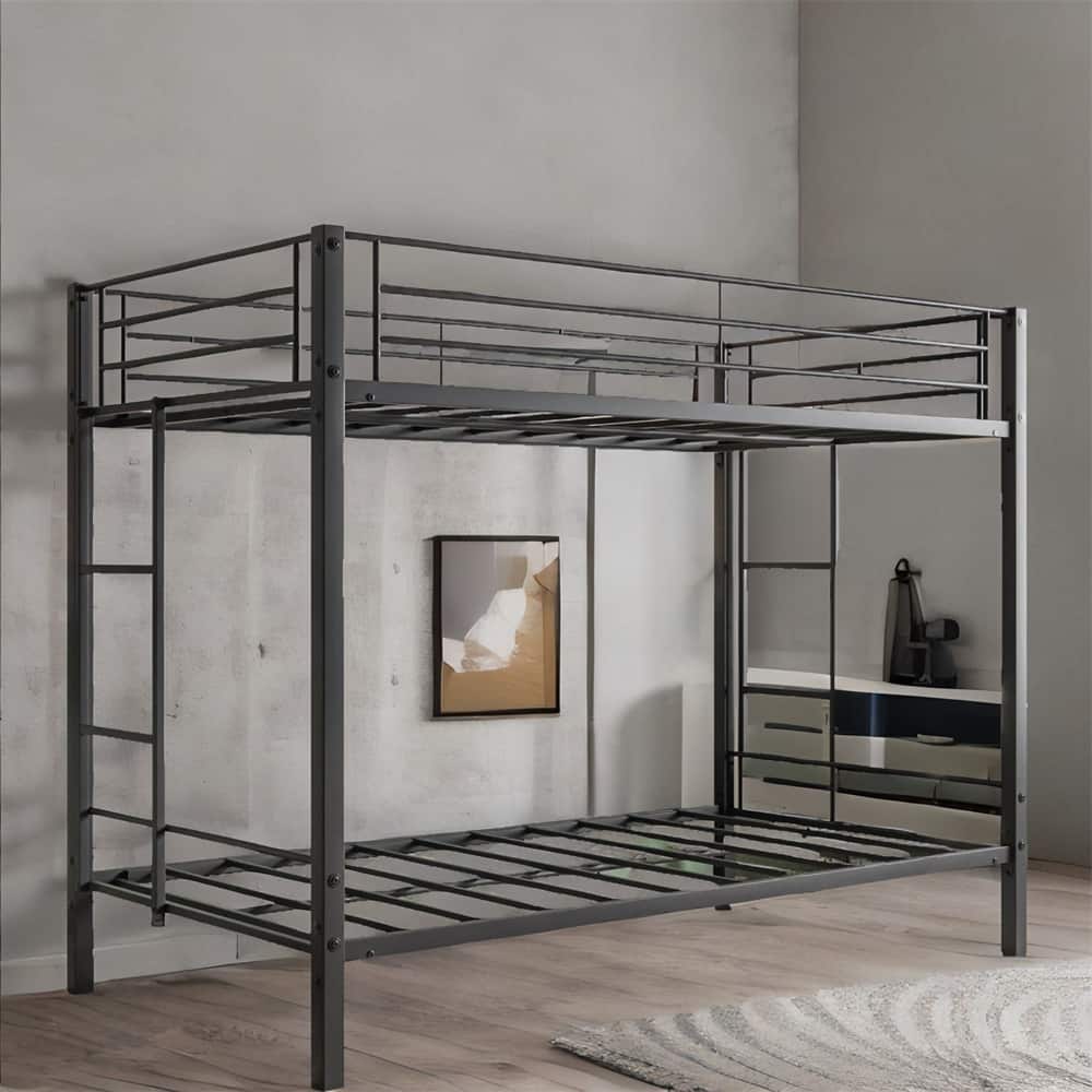 Metal Heavy Duty Twin Bunk Bed with Slatted Support Black