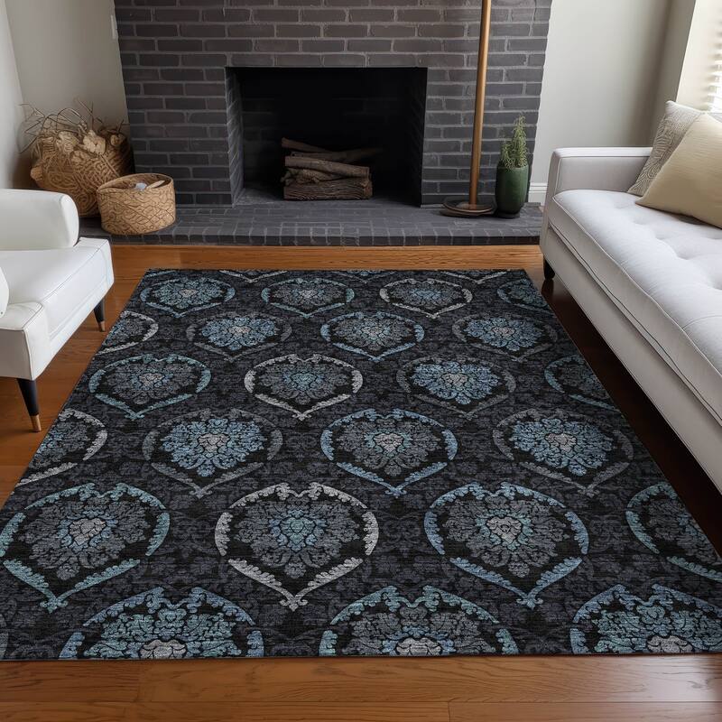 Premium Washable Super Soft Damask Glam Mayfield Rug - Blue - 3' x 5' - Rectangle