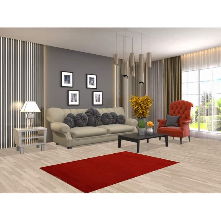 Red Modern Gabbeh Oriental Rug Hand-Knotted Wool Carpet - 3'3" x 4'11"