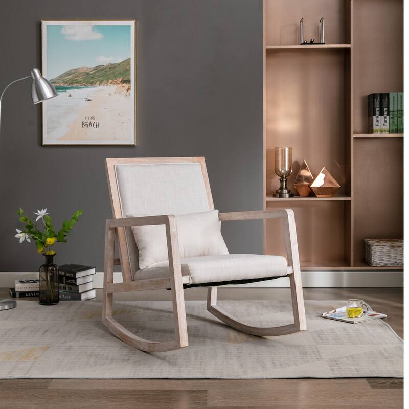 Solid wood linen fabric antique white wash painting rocking chair with ...