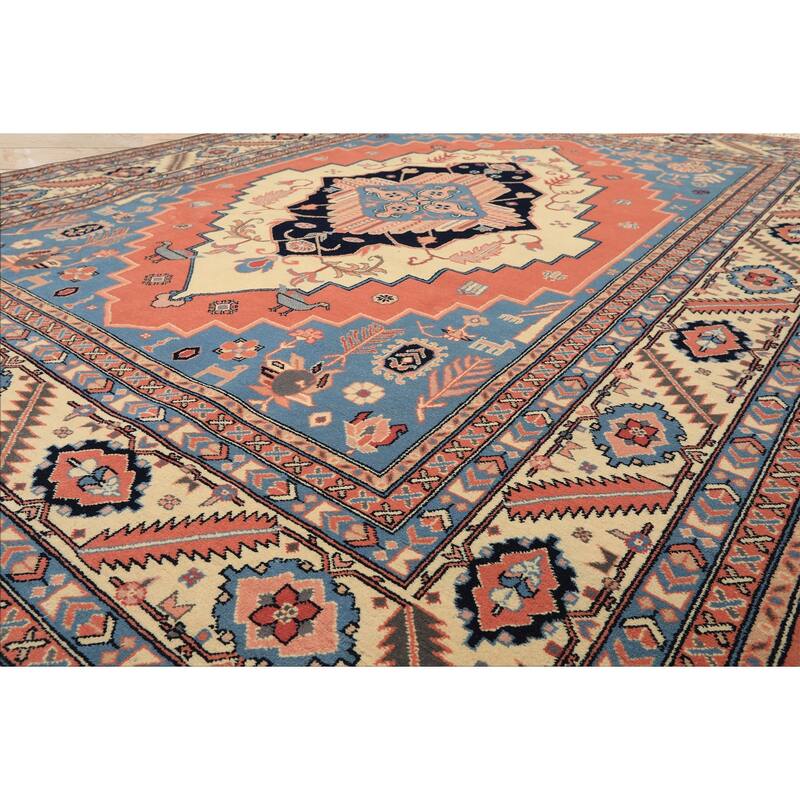 7'11''x10 Hand Knotted Wool Salmon Heriz Traditional Medallion Area Rug - 7' 11'' x 10'