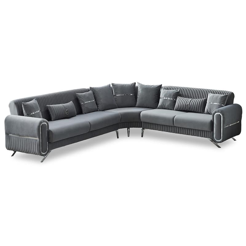 Recai Fabric Sleeper Sectional Sofa - Grey