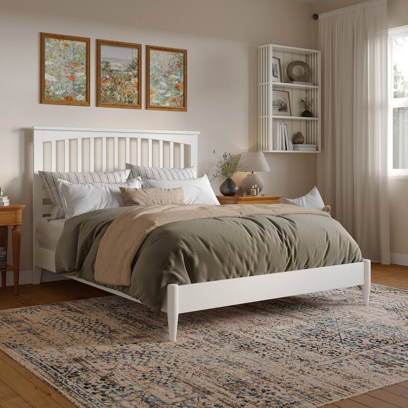 Becket Solid Wood Low Profile Platform Bed - White - Queen