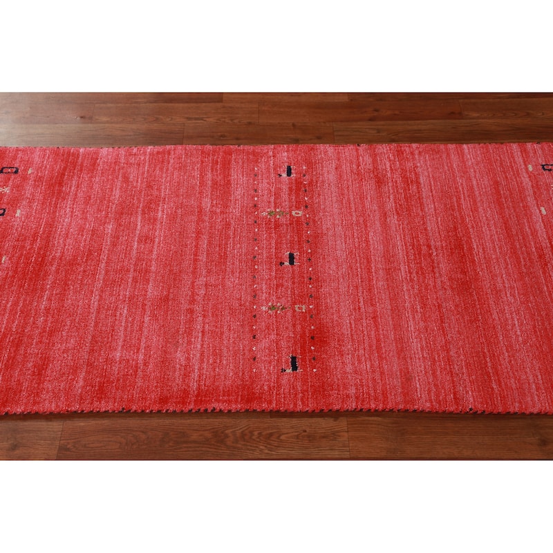 Hand Knotted Oriental 100% Wool Carpet Tribal Stripe Red Gabbeh Runner Rug - 10' 0'' X 2' 6''