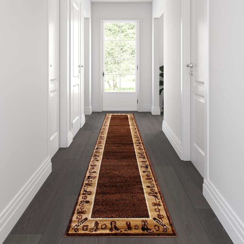 Western Style Cowboy Boot Olefin Indoor Area Rug - 2' x 11' - Brown