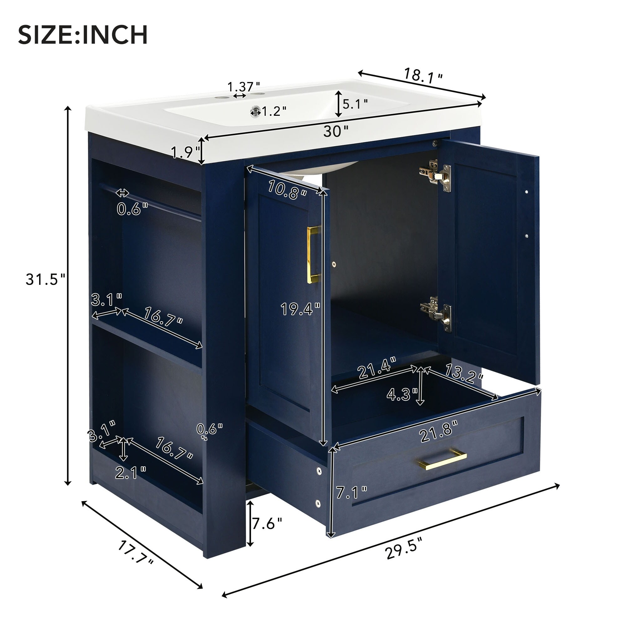 30 Bathroom Vanity with Sink Modern Bathroom Cabinet with Towel Rack Freestanding Bathroom Vanity with Drawer and Shelves Bed Bath Beyond 38447445