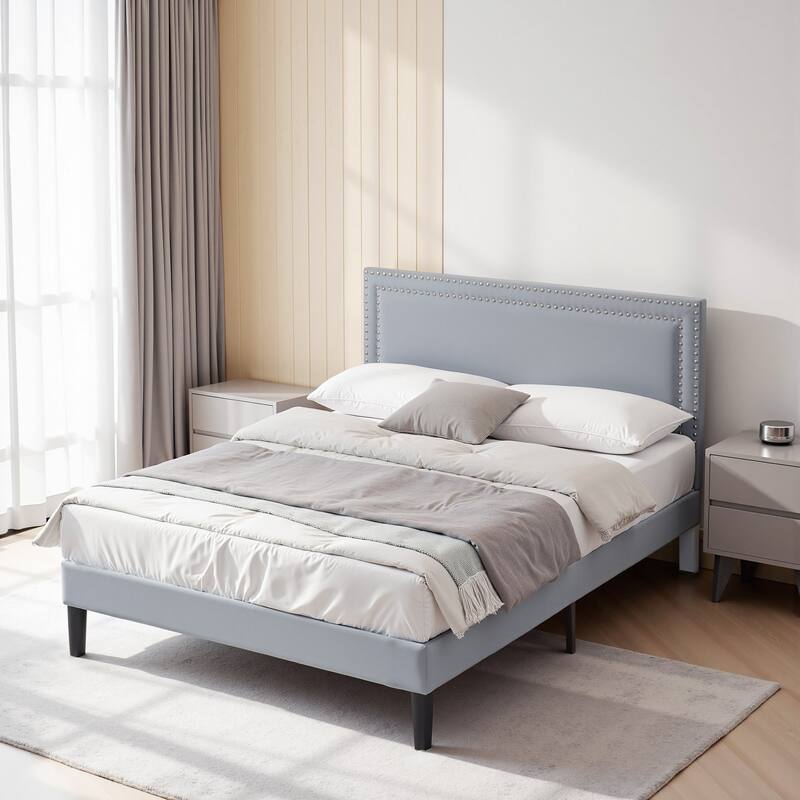 VECELO Upholstered Bed Frames with Height Adjustable Headboard