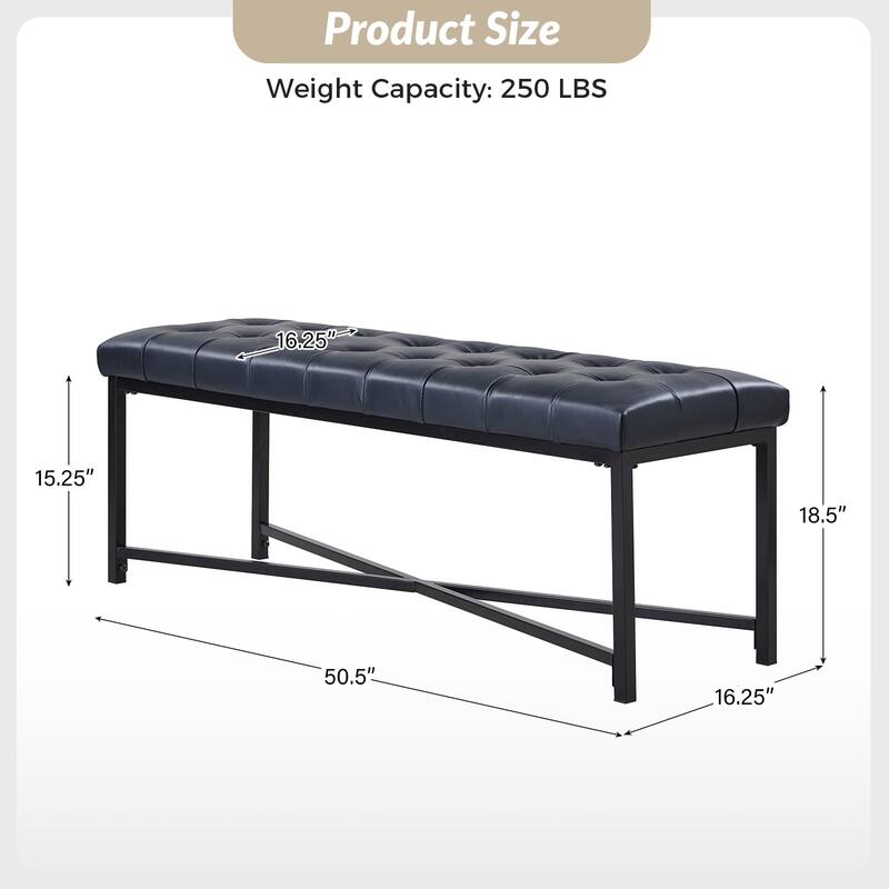 Eberhard Modern 50.5" Genuine Leather Upholstered Bench with Metal Legs by HULALA HOME