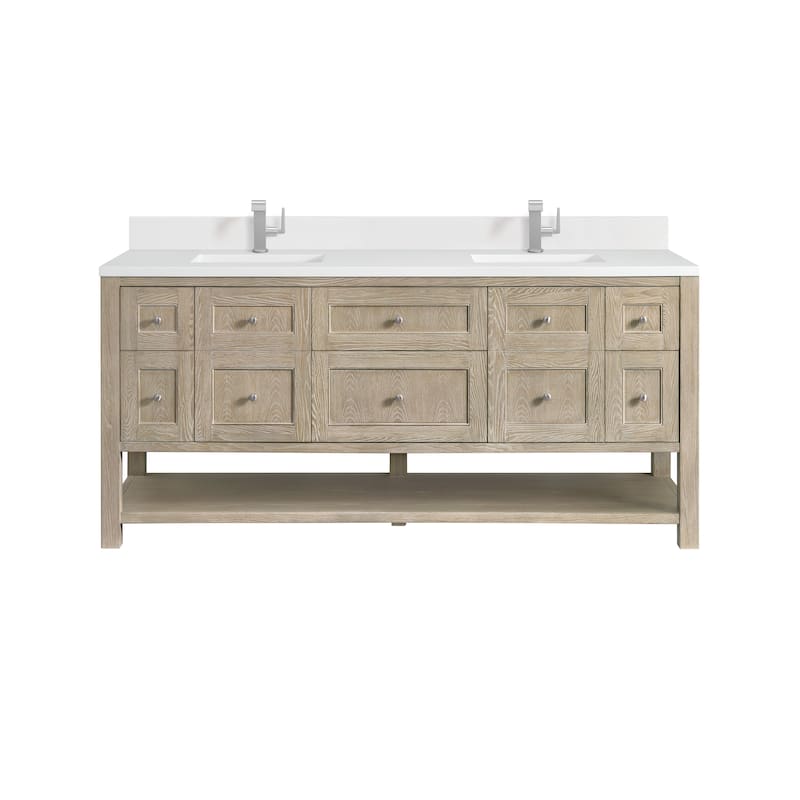 James Martin Vanities Breckenridge 72" Double Vanity, Whitewashed Oak - White Zeus - Single Hole