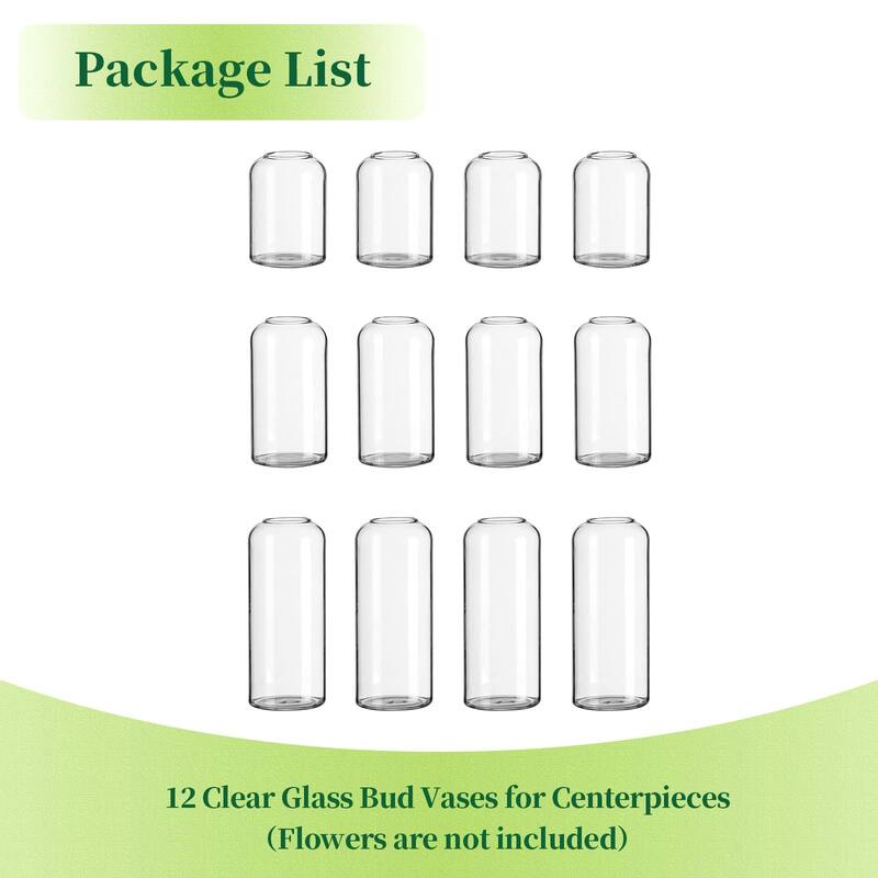Glass Bud Vases for Flowers - Blown Modern Small Glass Vases for Centerpieces Set of 12, Mini Clear Bulk Flower Vases