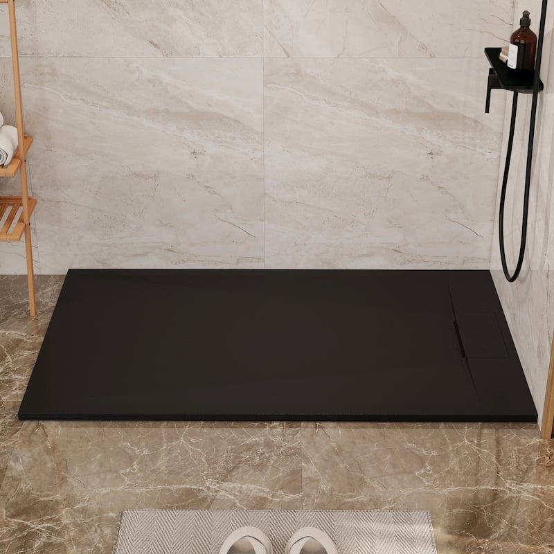 SMC Alcove Shower Pan Base with Reversible Drain, Low Profile, Wheelchair Access, Slip-Resistant, cUPC Certified