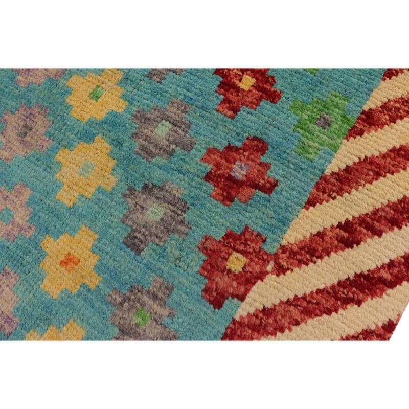 Contemporary Balochi Clarke Blue/Beige Hand Knotted Wool Rug - 4'0'' x 5'10''