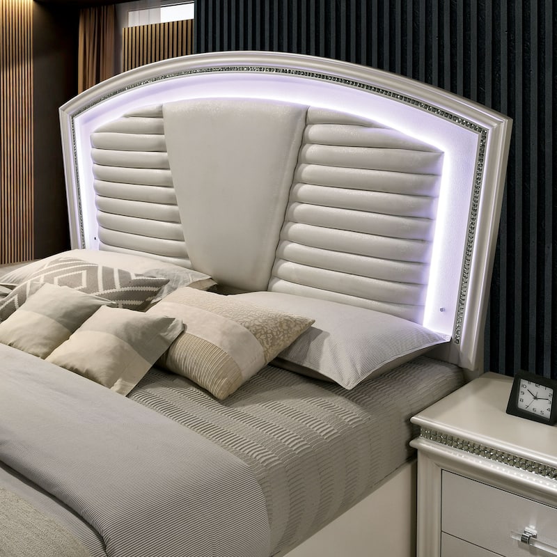 Xian Glam White Solid Wood 2-Piece Platform Bed and Chest Set with LED by Furniture of America