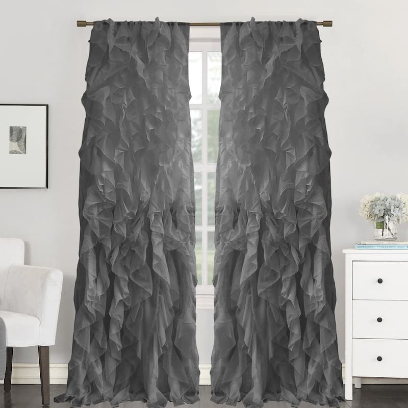 Sweet Home Collection Chic Sheer Voile Vertical Ruffled Tier Window Single Panel Curtain - 108" Long
