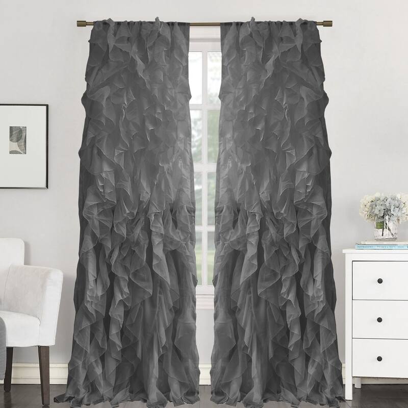 Sweet Home Collection Sheer Voile Waterfall Ruffled Tier 108 Inch Single Curtain Panel - 108" long x 50" wide