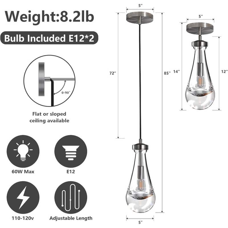 KAYLA Farmhouse Chandelier for Staircase, Foyer, Glass Pendant Light Fixture for Kitchen Island (Bulb Included)