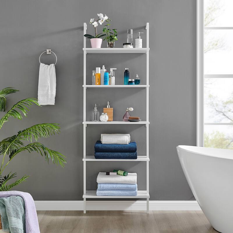 Danya B. Everett 5-Tier Open Display Stand Wall Mount Modern Metal Frame Ladder Shelf - White/White