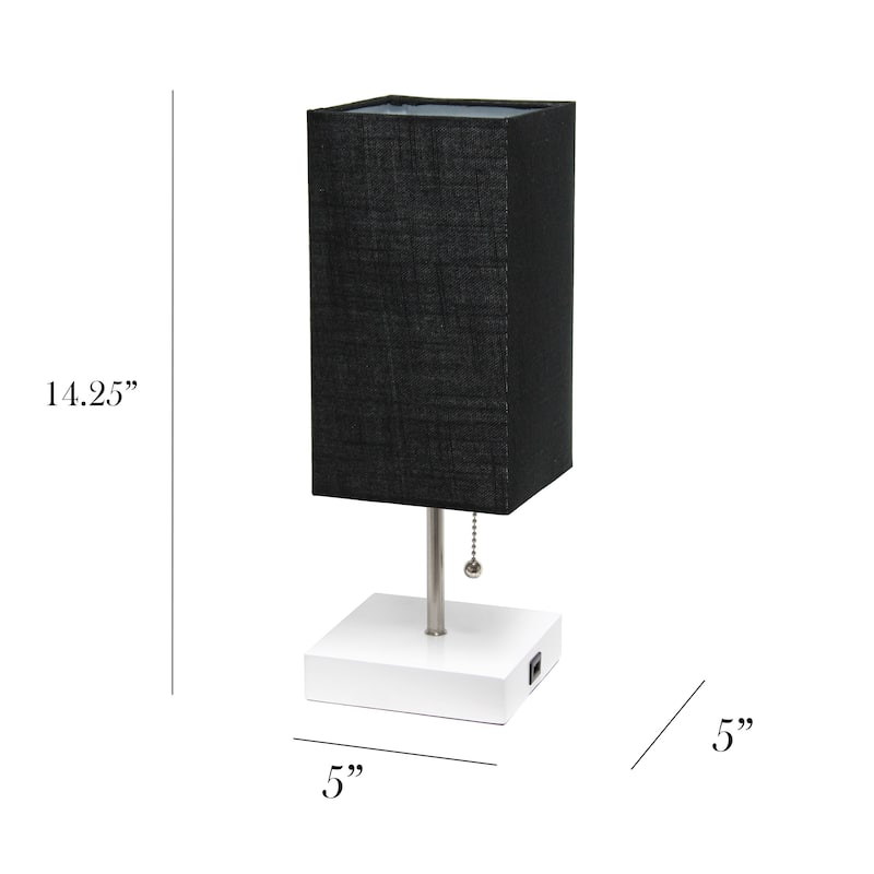 Simple Designs Petite White Stick Lamp with USB Charging Port and Fabric Shade 2 Pack Set - 5 x 5 x 14.25 (L x W x H)