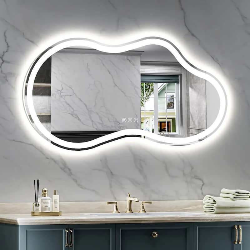Irregular Front & Back LED Lighted Anti-fog Tempered Glass Wall Bathroom Vanity Mirror, ETL Certified, 3-Year Warranty - 60"x32"