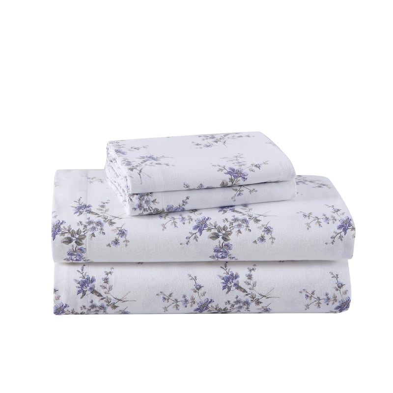 Laura Ashley Cotton Flannel Deep Pocket Sheet & Pillowcase Set - Jessika Purple - Full