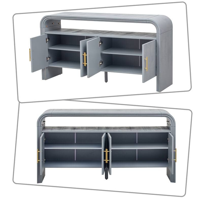 Modern luxury style sideboard with open storage and cabinets, shelves for living room hallway at kitchen