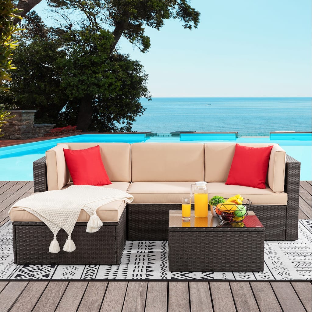 Futzca 5-Piece PE Wicker Outdoor Patio Furniture Set