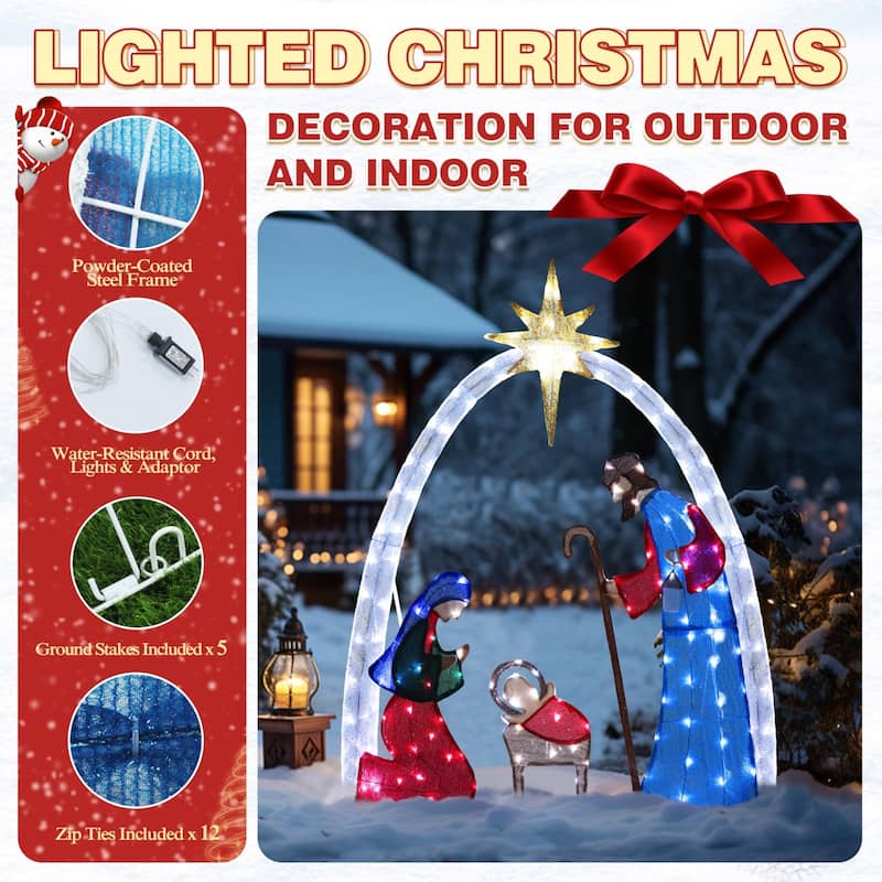 VEIKOUS 5 ft. LED Nativity Sence Set Christmas Holiday Yard Decoration