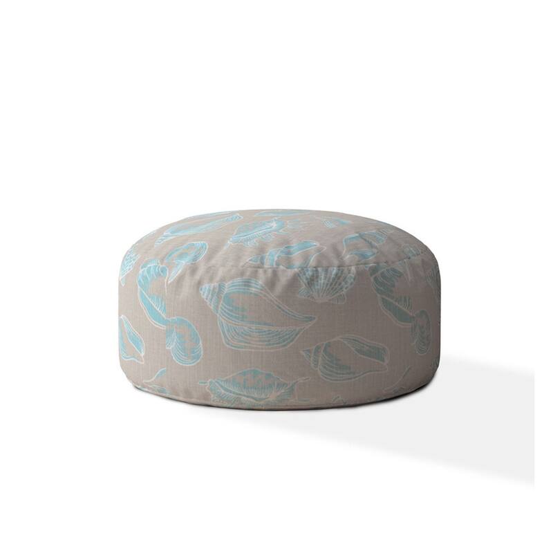 HomeRoots 24" Blue Canvas Round Seashell Pouf Cover