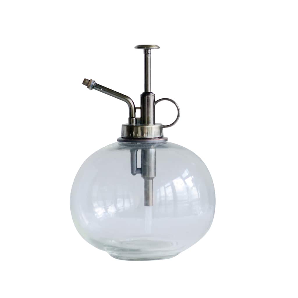 Round Glass Plant Mister with Silver Top - 5.0"L x 5.0"W x 7.0"H
