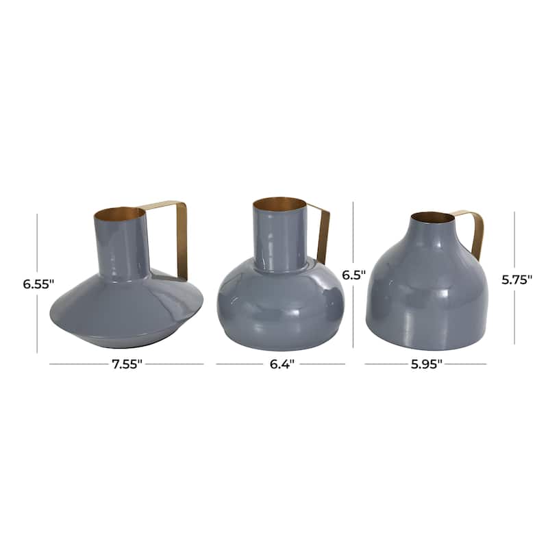 Metal Abstract Enameled Decorative Vase with Varying Shapes - Set of 3 Yellow or Blue - CosmoLiving by Cosmopolitan