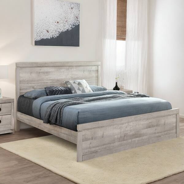 slide 2 of 4, Farmhouse King Size Platform Bed with 10-Wooden Slats, No Box Spring Needed, Rustic White Rustic White