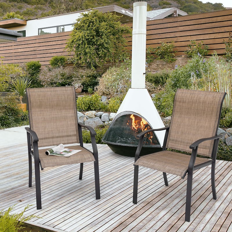 NUU GARDEN Iron Textilene Dining Chair, Brown, Set of 2