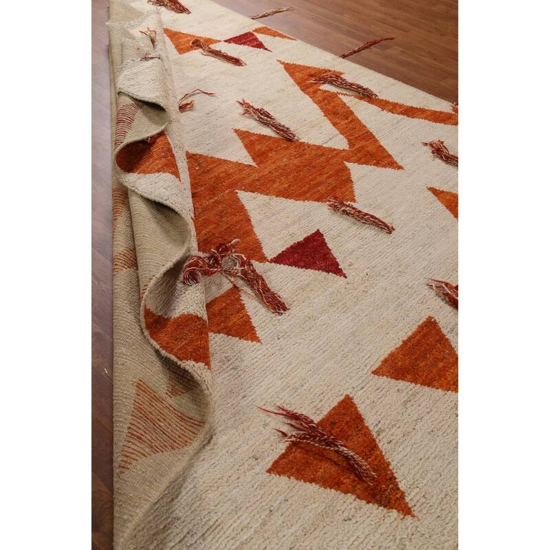 Hand Knotted Oriental 100% Wool Carpet Modern Tribal Beige & Ivories Moroccan Area Rug - 9' 11'' X 6' 10''