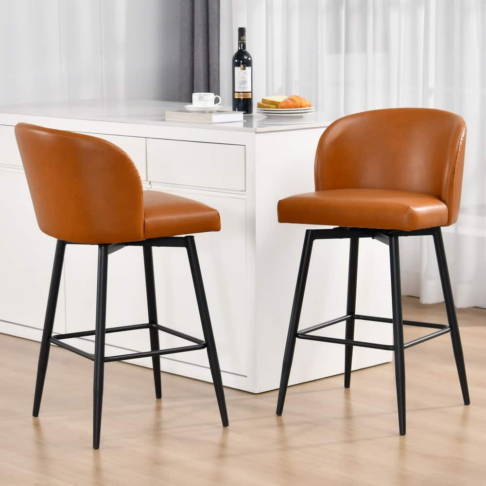 Modern 27" Counter Height Swivel Barstool with Faux Leather Upholstered