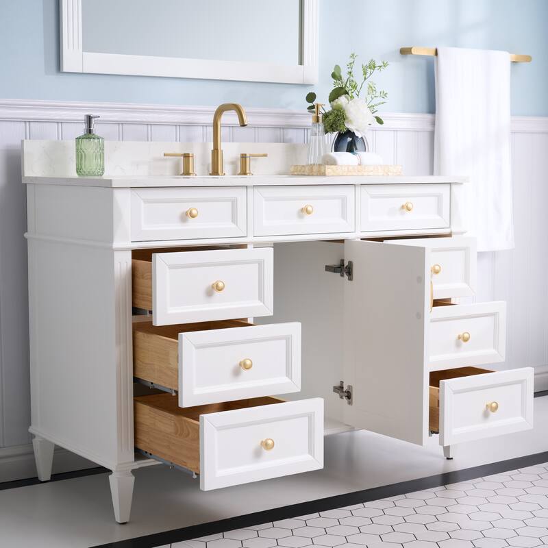 35''H Solid Wood Bath Vanity With Carrera White Quartz Top and Sink