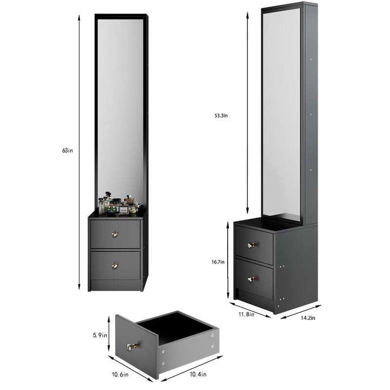 63" H Full Body Dressing Mirror Cabinet with Multi-Layer Storage, Standalone or Vanity Companion