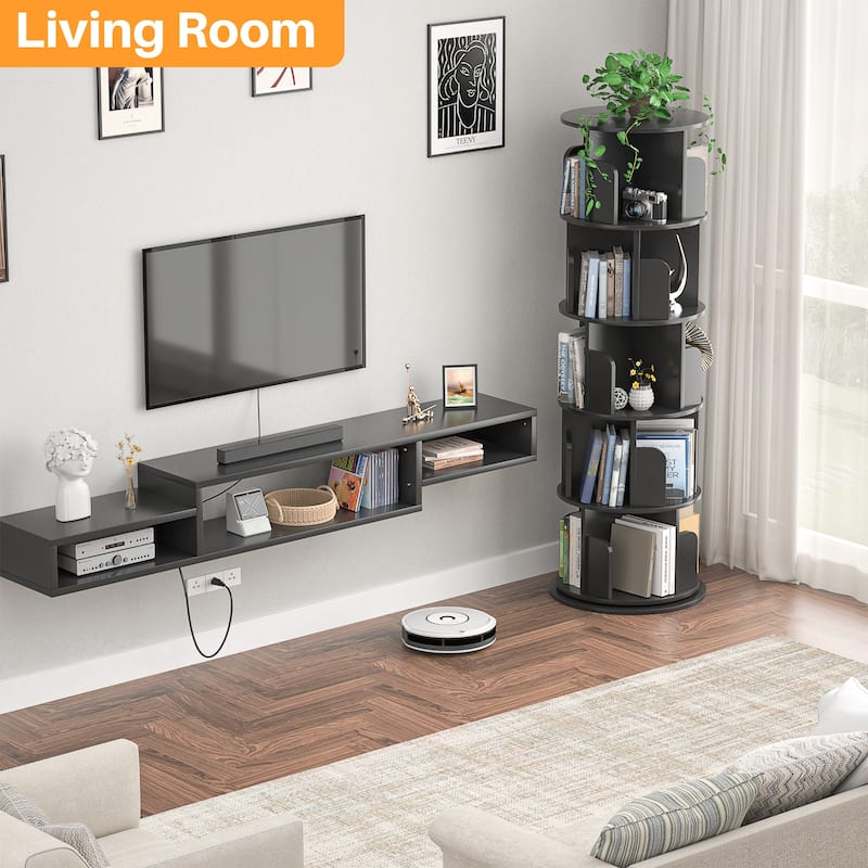 4/5 Tiers Round Rotating Bookcase, Revolving Floor Standing Bookshelf Corner Organizer Display