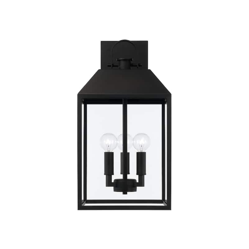 11.25"W x 22"H 4-Light Outdoor Square Rectangle Wall Lantern in Black with Clear Glass