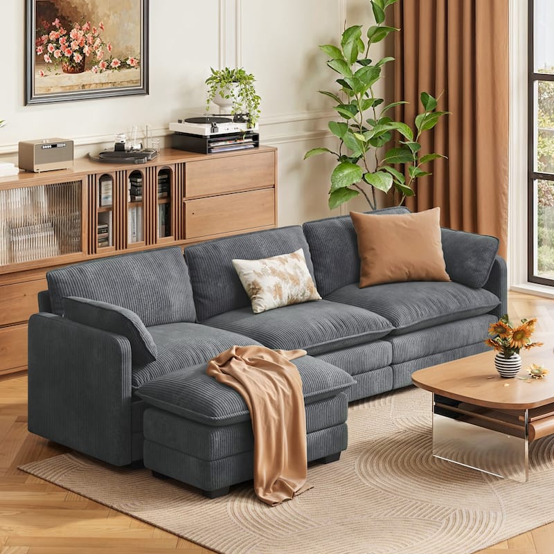 110" Cloud Sectional Couch with L-Shape Chaise, Modern Modular Sofa with Soft Seat - Dark Grey