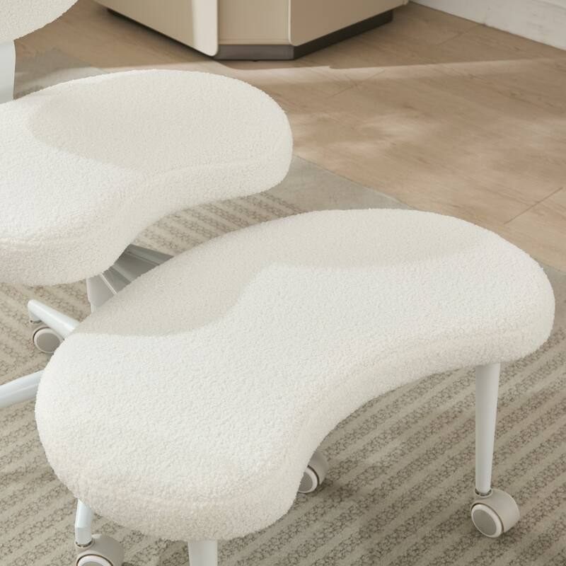 Modern Criss Cross Desk Chair Meditation Chair with Lumbar Support and Adjustable Stool, for Home and Yoga Enthusiasts, Ivory