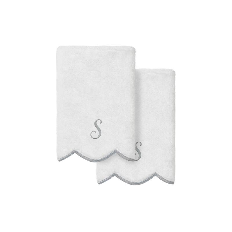 Authentic Hotel and Spa 100% Turkish Cotton Grey ADORNIA Scallop Personalized 2 Piece Fingertip Towel Set - 2 Fingertip Towels - S